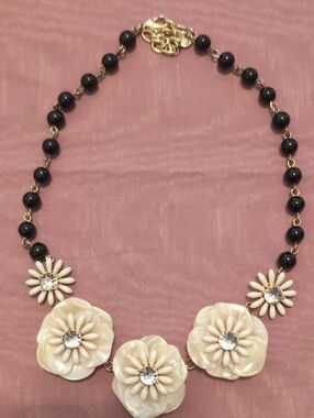 Talbot's Women’s Cream Floral Statement Necklace with Black Beads
